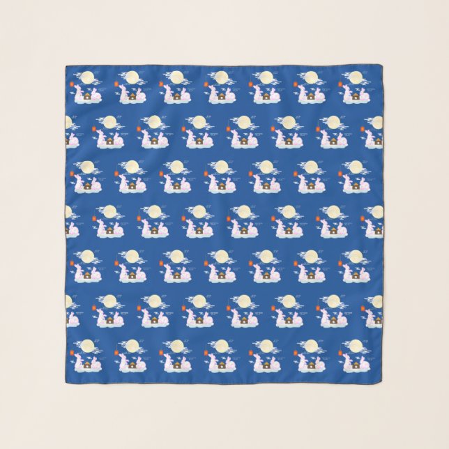 Mid Autumn Festival Moon Rabbit Mooncake Clouds Scarf (Front)