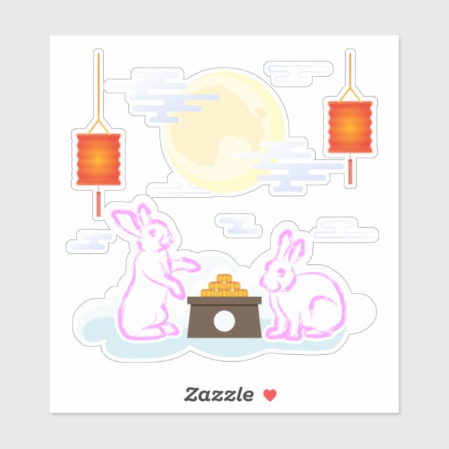 Mid Autumn Festival Moon Rabbit Mooncake Clouds Sticker (Sheet)