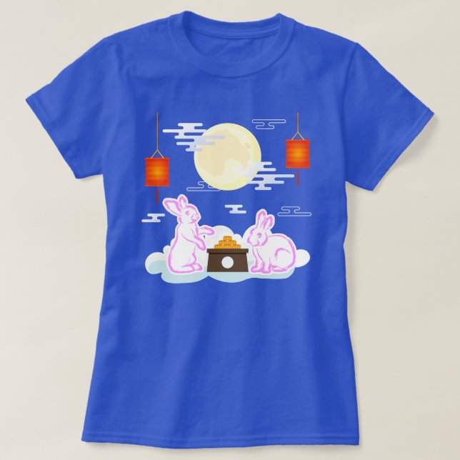 Mid Autumn Festival Moon Rabbit Mooncake Clouds T-Shirt (Design Front)