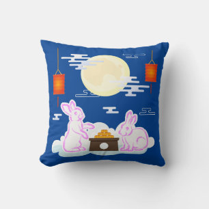 Mid Autumn Festival Moon Rabbit Mooncake Clouds Throw Pillow