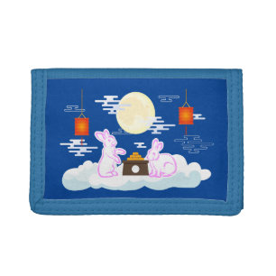 Mid Autumn Festival Moon Rabbit Mooncake Clouds Trifold Wallet