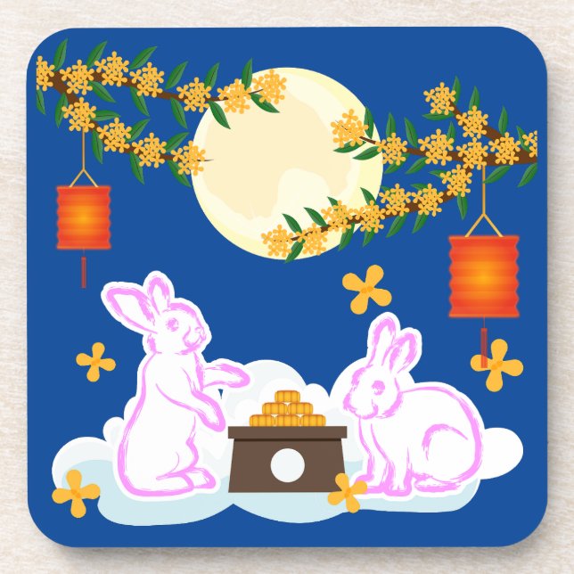 Mid Autumn Festival Moon Rabbit Mooncake Osmanthus Beverage Coaster (Front)