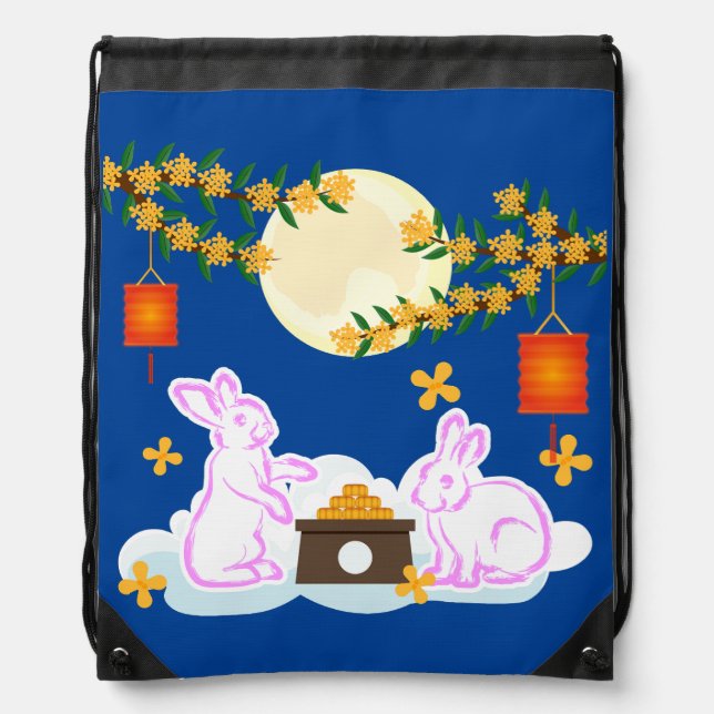 Mid Autumn Festival Moon Rabbit Mooncake Osmanthus Drawstring Bag (Front)