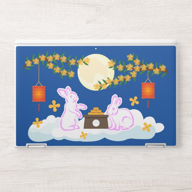 Mid Autumn Festival Moon Rabbit Mooncake Osmanthus HP Laptop Skin (Front)