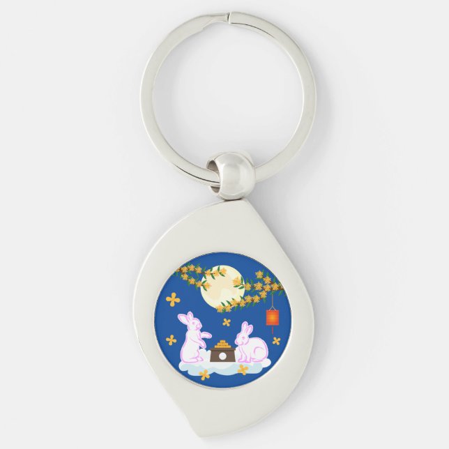 Mid Autumn Festival Moon Rabbit Mooncake Osmanthus Keychain (Front)