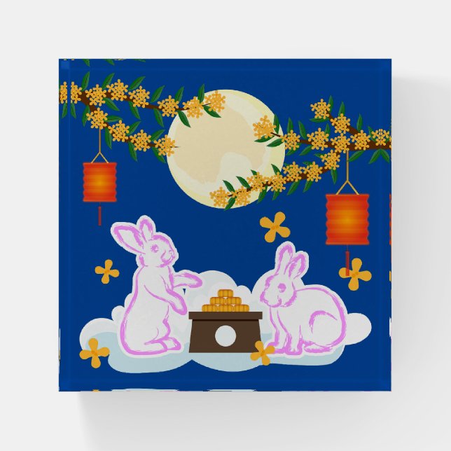Mid Autumn Festival Moon Rabbit Mooncake Osmanthus Paperweight (Front)