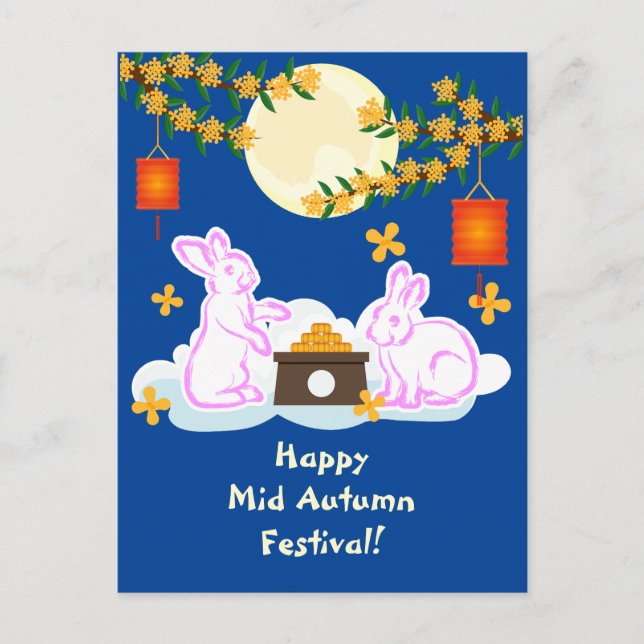 Mid Autumn Festival Moon Rabbit Mooncake Osmanthus Postcard (Front)