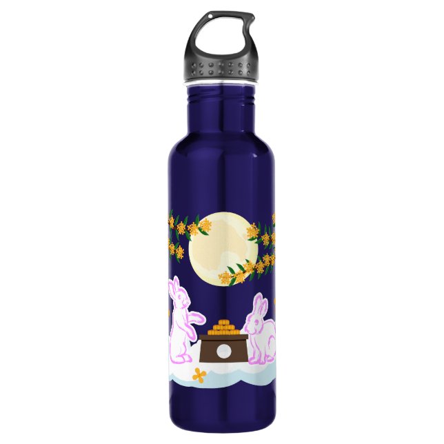 Mid Autumn Festival Moon Rabbit Mooncake Osmanthus Stainless Steel Water Bottle (Front)