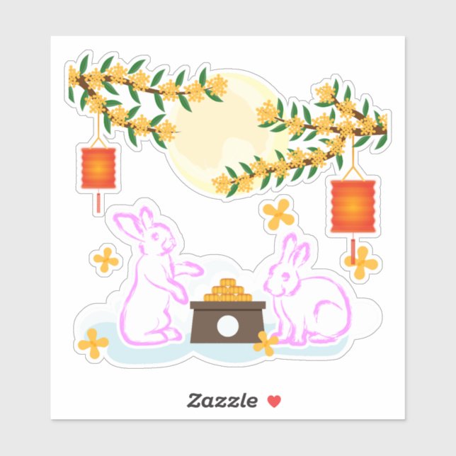 Mid Autumn Festival Moon Rabbit Mooncake Osmanthus Sticker (Sheet)