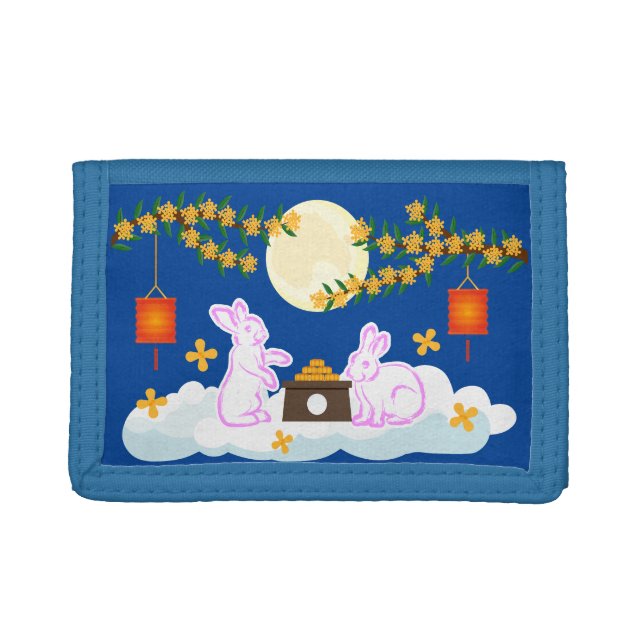 Mid Autumn Festival Moon Rabbit Mooncake Osmanthus Trifold Wallet (Front)