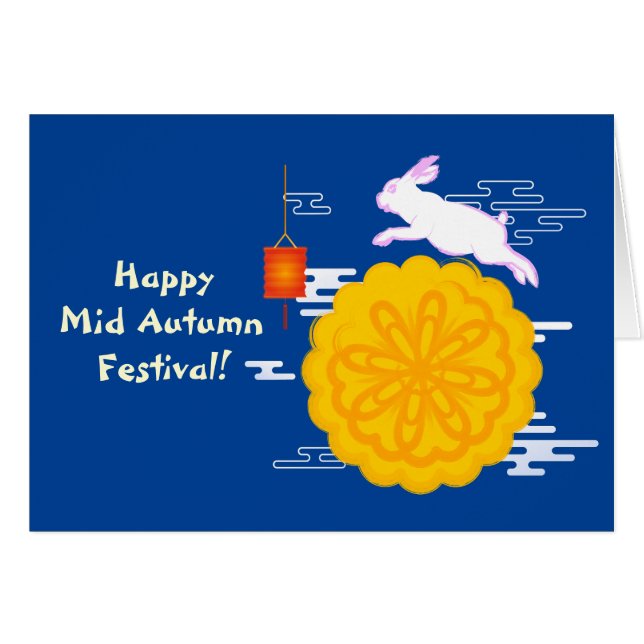 Mid Autumn Festival Mooncake Jumping Moon Rabbit Cards (Front Horizontal)