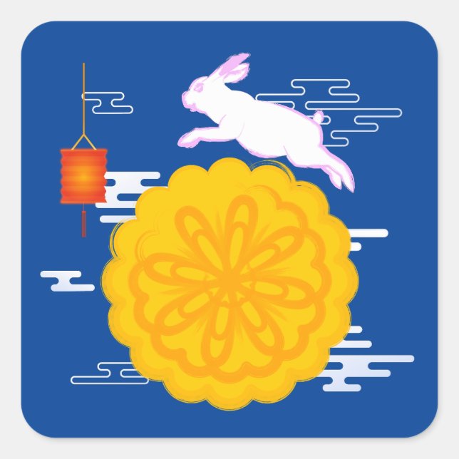 Mid Autumn Festival Mooncake Jumping Moon Rabbit Square Sticker (Front)