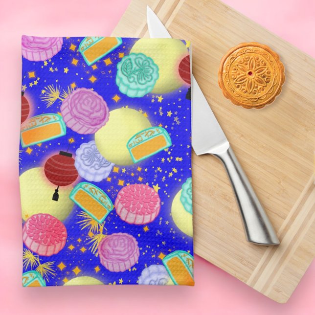 Mid Autumn festival mooncakes blue Kitchen Towel (Creator Uploaded)