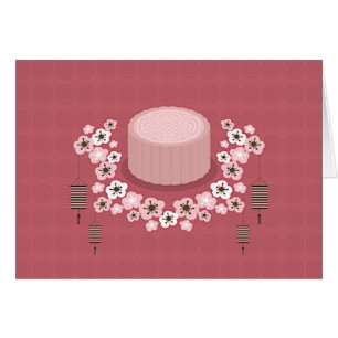Mid-Autumn Festival Pink Mooncake Flowers Cards