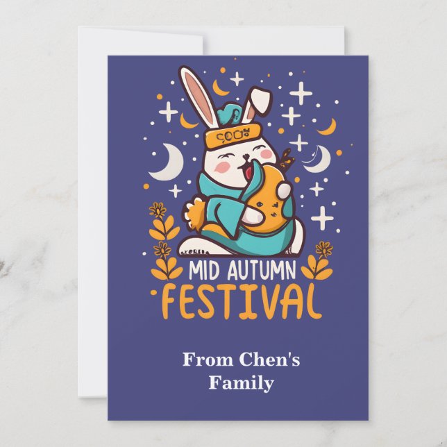 Mid Autumn Festival Rabbit MoonCake Holiday Card (Front)