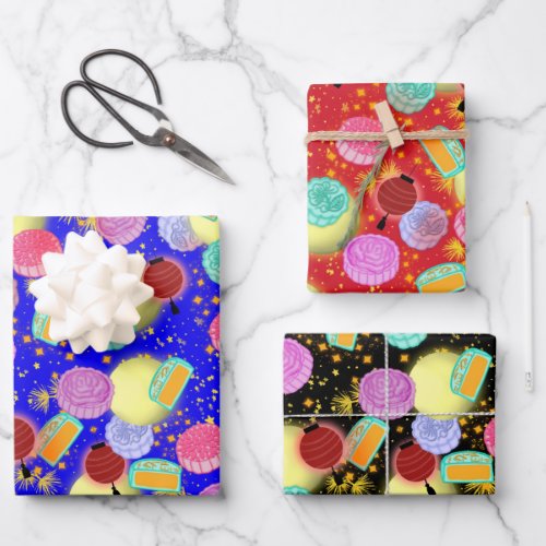 Mid Autumn Mooncakes Festival_ bold Wrapping Paper Sheets