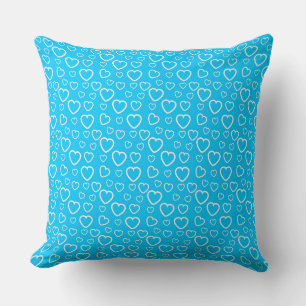 Mid Blue and White Love Hearts Pattern Throw Pillow