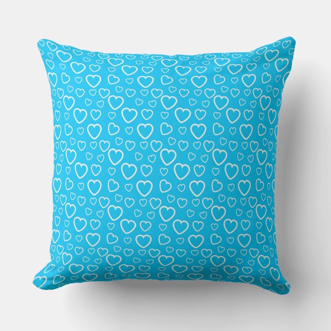 Mid Blue and White Love Hearts Pattern Throw Pillow (Front)