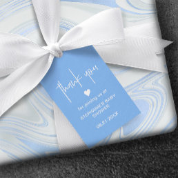 Mid Blue Baby Boy Shower Little Heart Motif Gift Tags