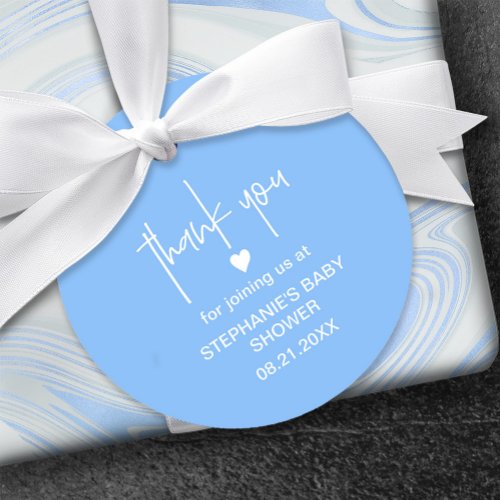 Mid Blue Baby Boy Shower With Tiny Heart Favor Tags