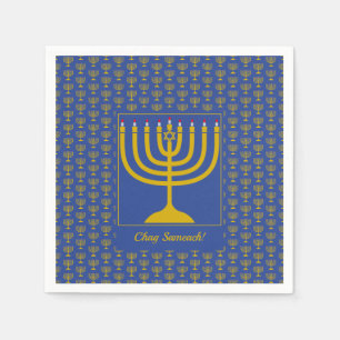 Mid Blue Customizable   Chanukah   MENORAH Napkins