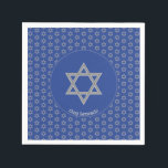 Mid Blue Customizable STAR OF DAVID Paper Napkins<br><div class="desc">Elegant mid blue STAR OF DAVID Paper Napkins, showing with faux silver Magen David in a tiled pattern. At the center, there is an image of a larger Star of David, which is CUSTOMIZABLE, so you can upload your own image. Underneath, the text reads CHAG SAMEACH. This is also customizable...</div>