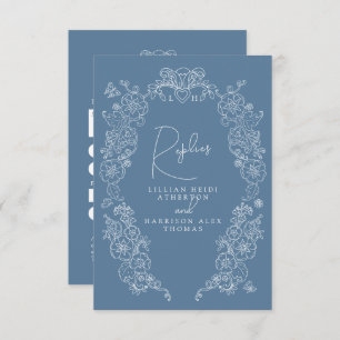 Mid blue gray monogram blossom RSVP wedding