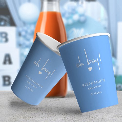 Mid Blue Oh Boy Simple Paper Party Cup