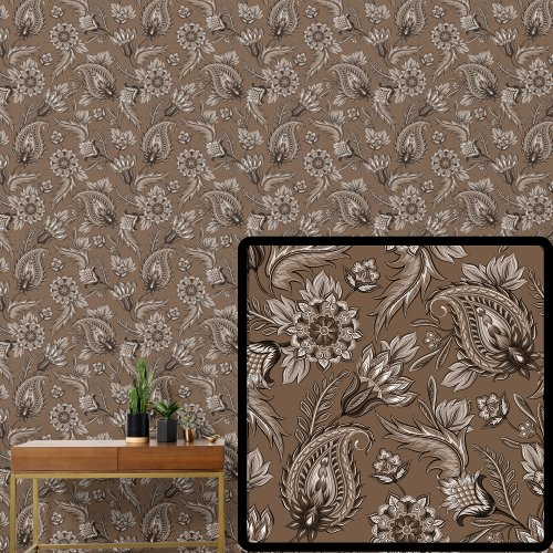 Mid Brown Chocolate Floral Paisley Elegant  Wallpaper