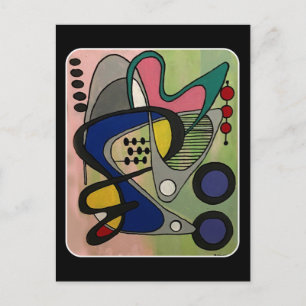'Mid-Cent Mod Abst, Astro Picnic' painting on a Postcard