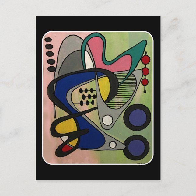 'Mid-Cent Mod Abst, Astro Picnic' painting on a Postcard (Front)