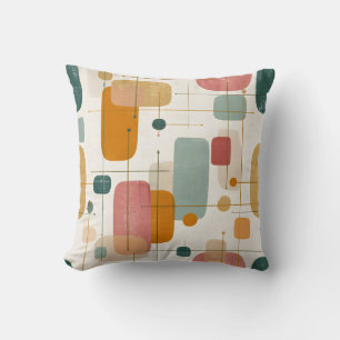 Mid centrury Teal, gold and pink abstract Throw Pillow