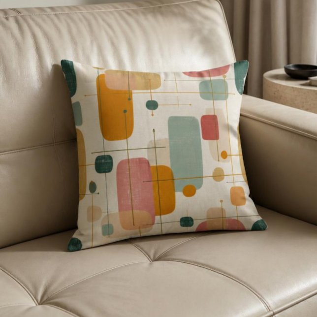 Mid centrury Teal, gold and pink abstract Throw Pillow (Creator Uploaded)