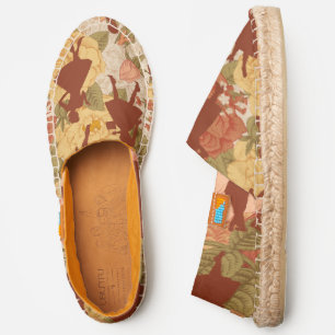 mid century 1950s vintage silhouette women floral espadrilles