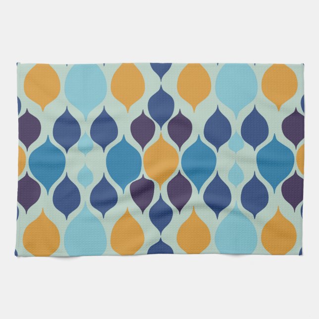 Mid Century 1960s Geometric Blue  Kitchen Towel (Horizontal)