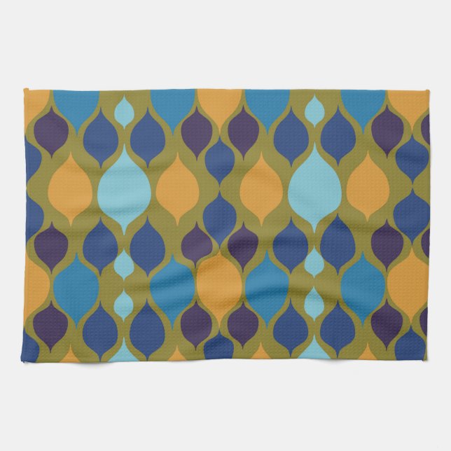 Mid Century 1960s Geometric Green Kitchen Towel (Horizontal)