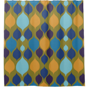 Mid Century 1960s Geometric Green Shower Curtain