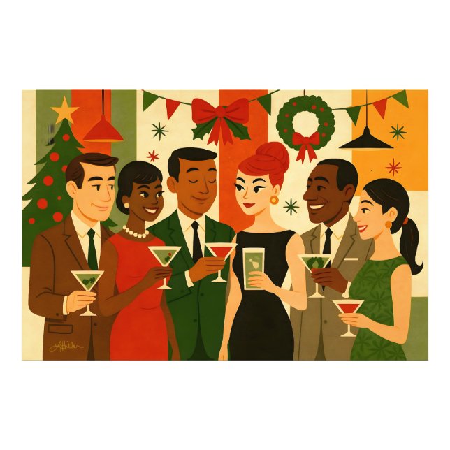 Mid Century 60s Christmas Office Cocktail Party Photo Print (Front)