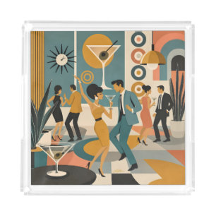 Mid Century 60s Hip Martini Cocktail Dance Party Acrylic Tray