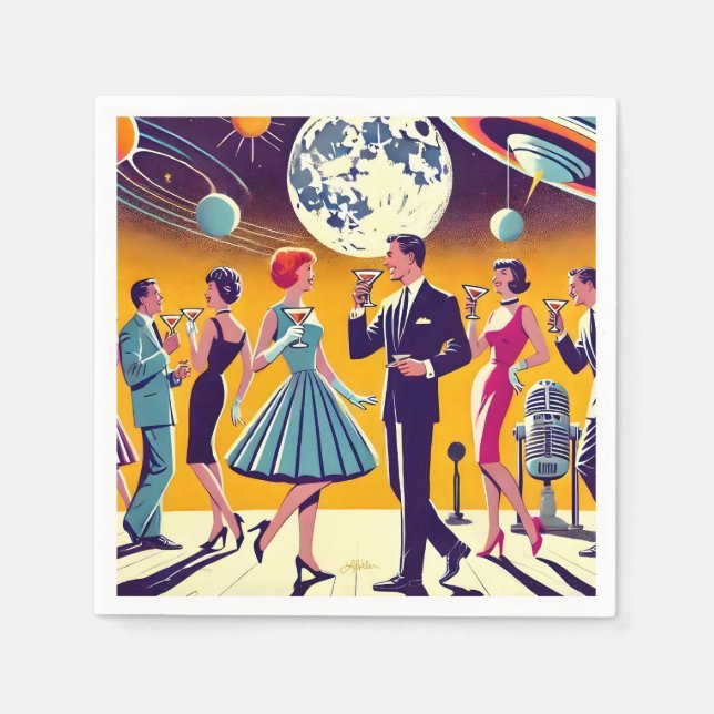 Mid Century 60s Space Age Cocktail Party Napkins (Front)