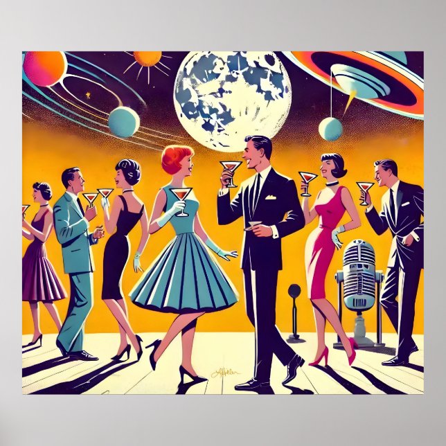 Mid Century 60s Space Age Cocktail Party Poster (Front)