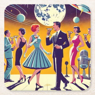 Mid Century 60s Space Age Cocktail Party Square Paper Coaster