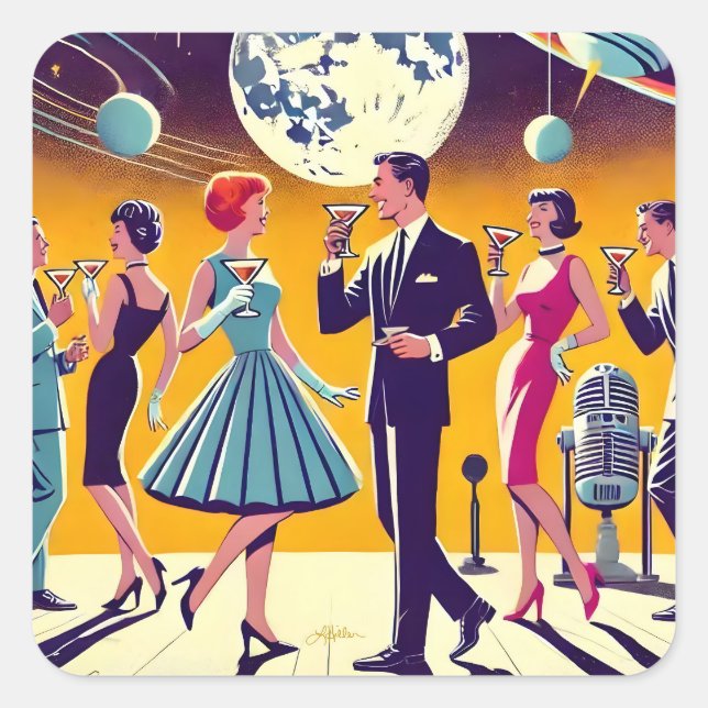 Mid Century 60s Space Age Cocktail Party Square Sticker (Front)