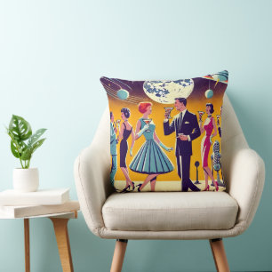 Mid Century 60s Space Age Cocktail Party Throw Pillow