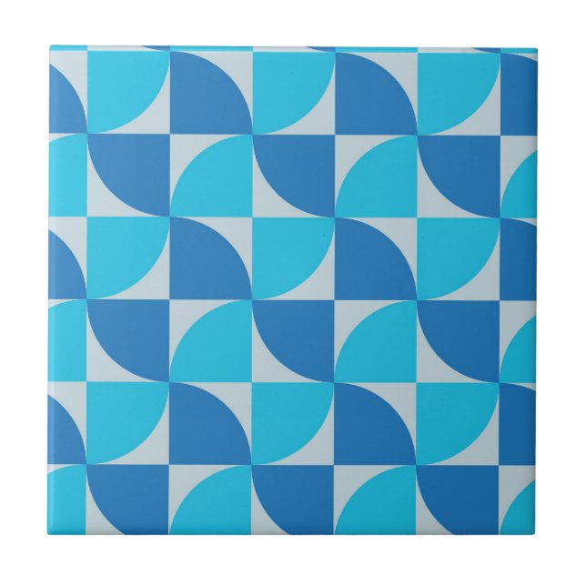 Mid century Abstract Blue and Turquoise Pattern  Ceramic Tile (Front)