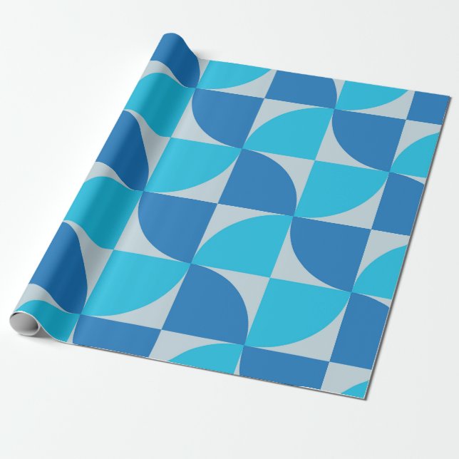 Mid century Abstract Blue and Turquoise Pattern  Wrapping Paper (Unrolled)