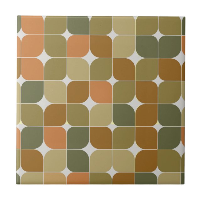 Mid Century Abstract Brown Orange Tan Pattern  Ceramic Tile (Front)