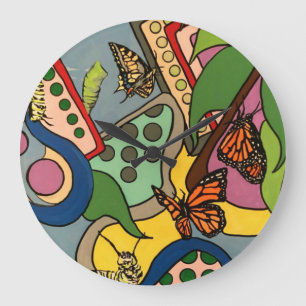 Mid-Century Abstract Butterfly Factory painting on Large Clock