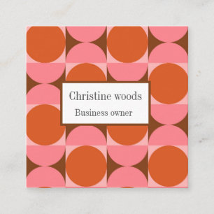 Mid century abstract circles pink orange custom  square business card