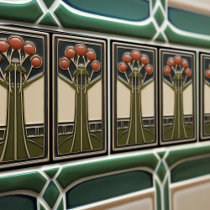 Mid-Century Abstract Florals Arts Crafts Movement Ceramic Tile